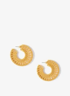 Gold Tone Beaded Hoop Earrings