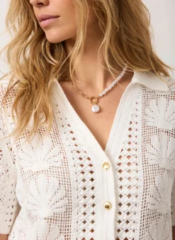 Gold Tone Chain & Pearl Drop Necklace