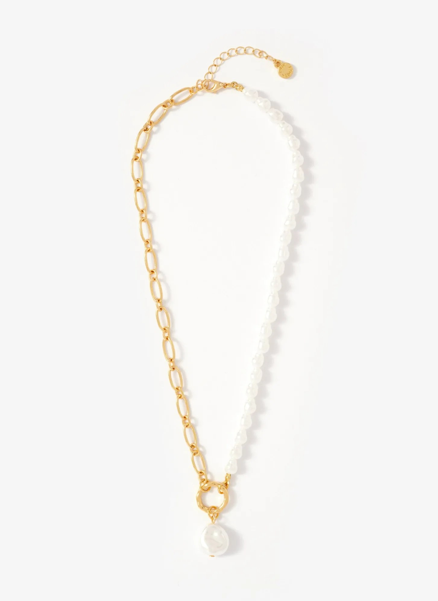 Gold Tone Chain & Pearl Drop Necklace