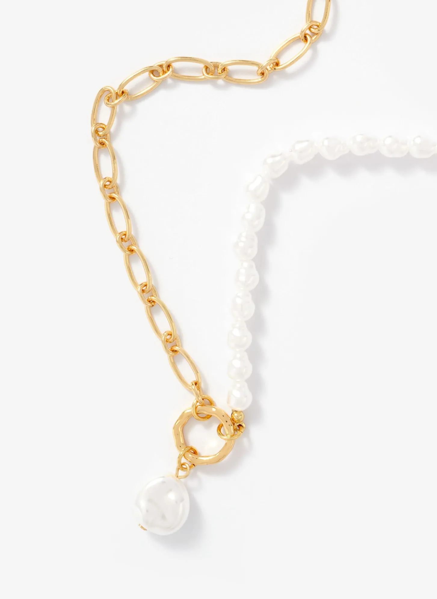 Gold Tone Chain & Pearl Drop Necklace