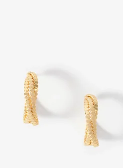 Gold Tone Crossover Hoop Earrings