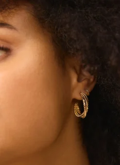 Gold Tone Crossover Hoop Earrings