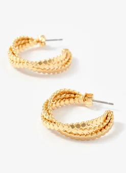 Gold Tone Crossover Hoop Earrings