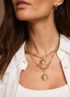 Gold Tone Double Layered Sun Necklace