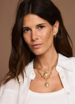 Gold Tone Double Layered Sun Necklace