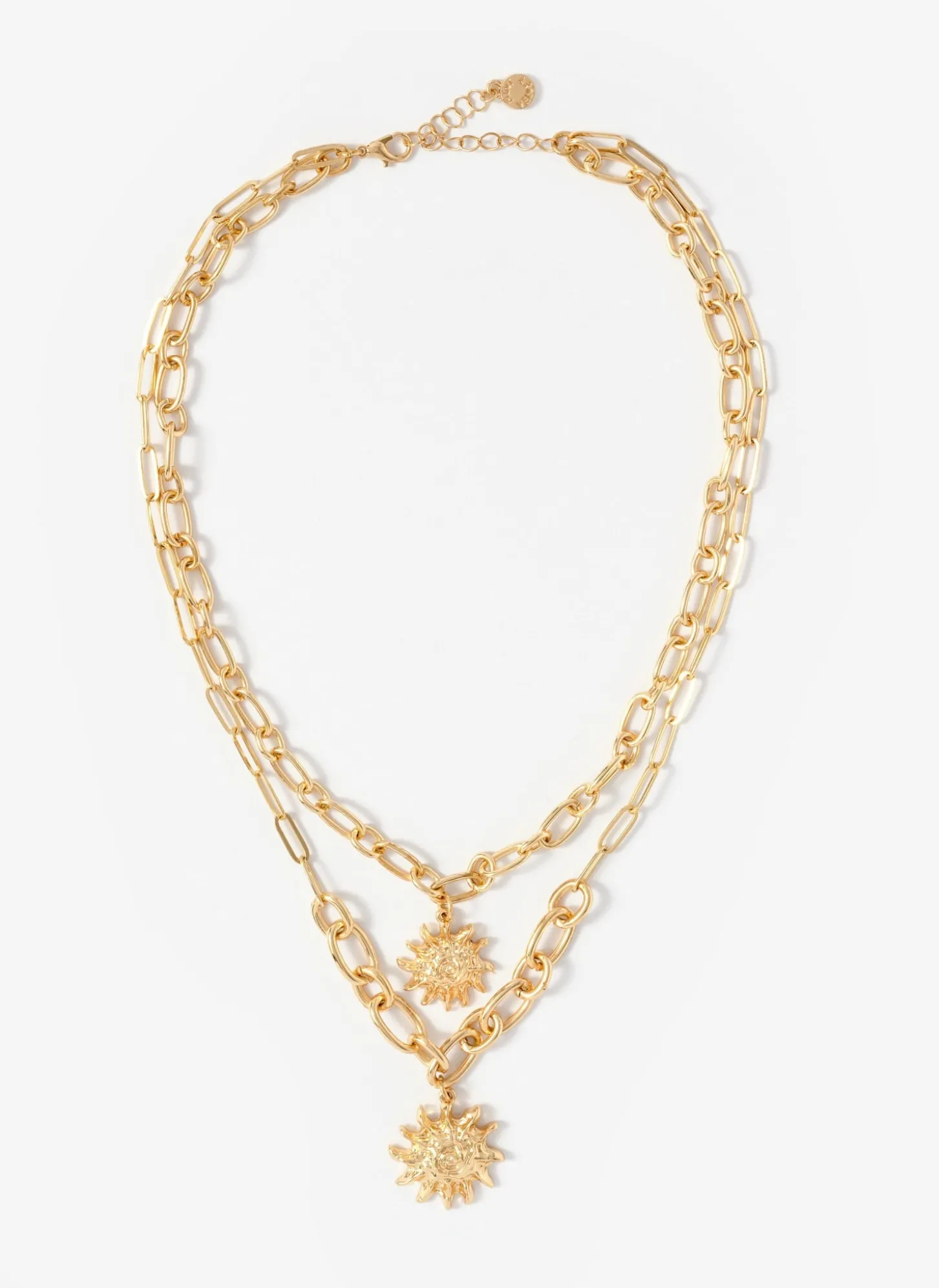Gold Tone Double Layered Sun Necklace