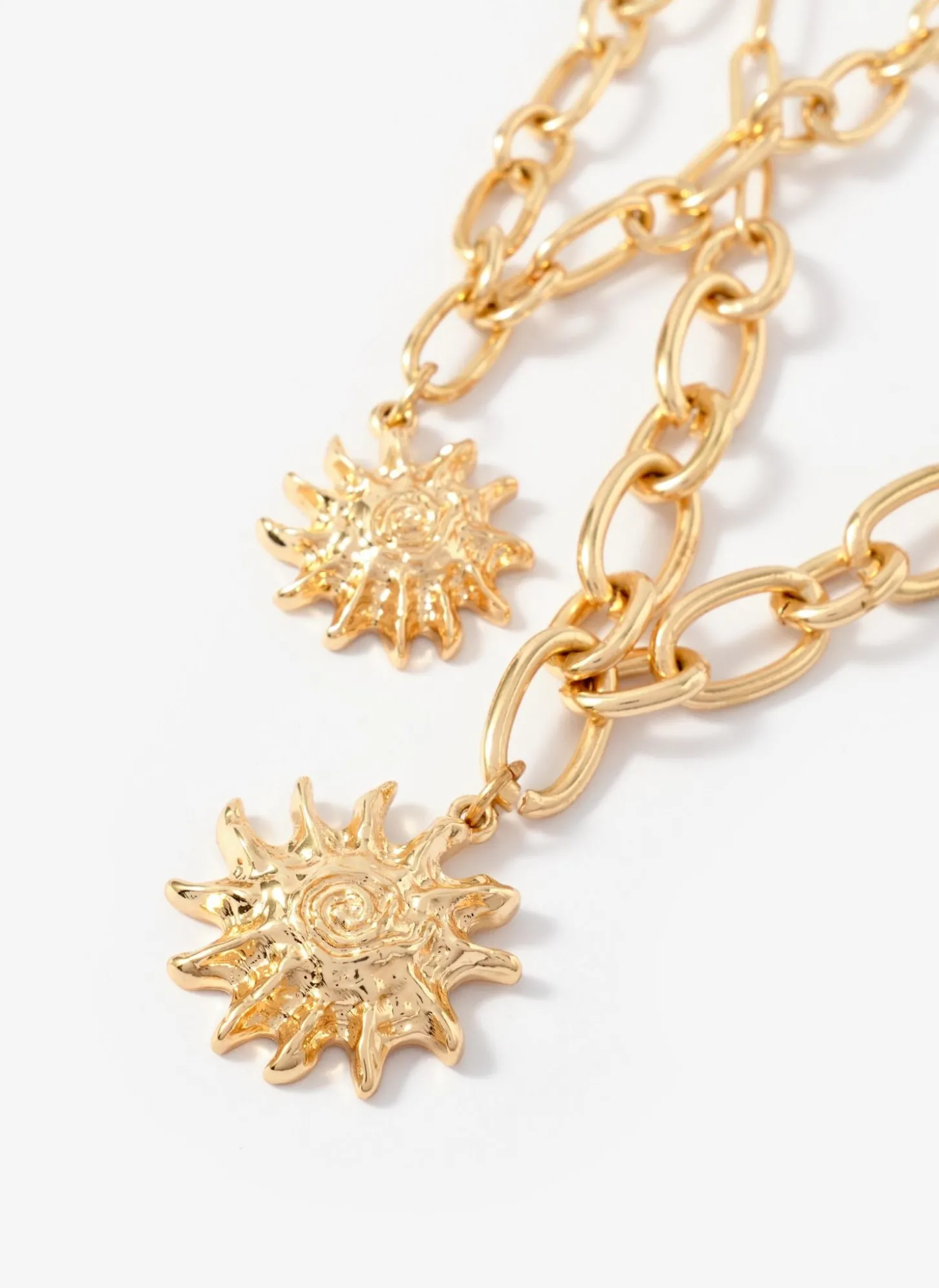 Gold Tone Double Layered Sun Necklace
