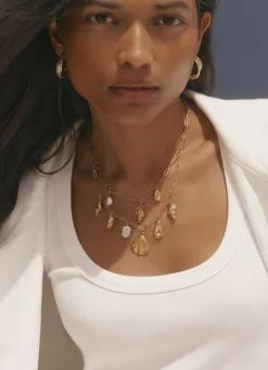 Gold Tone Double Layered Charm Necklace