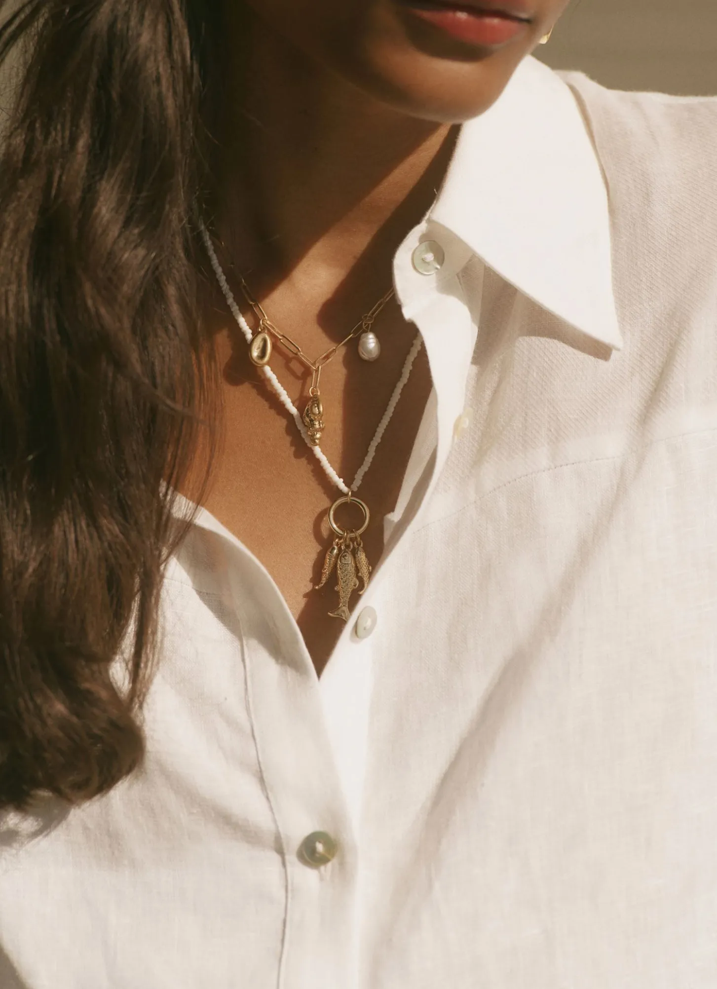 Gold Tone Fish Charm Necklace