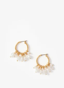 Gold Tone Hoop Mini Pearl Earrings