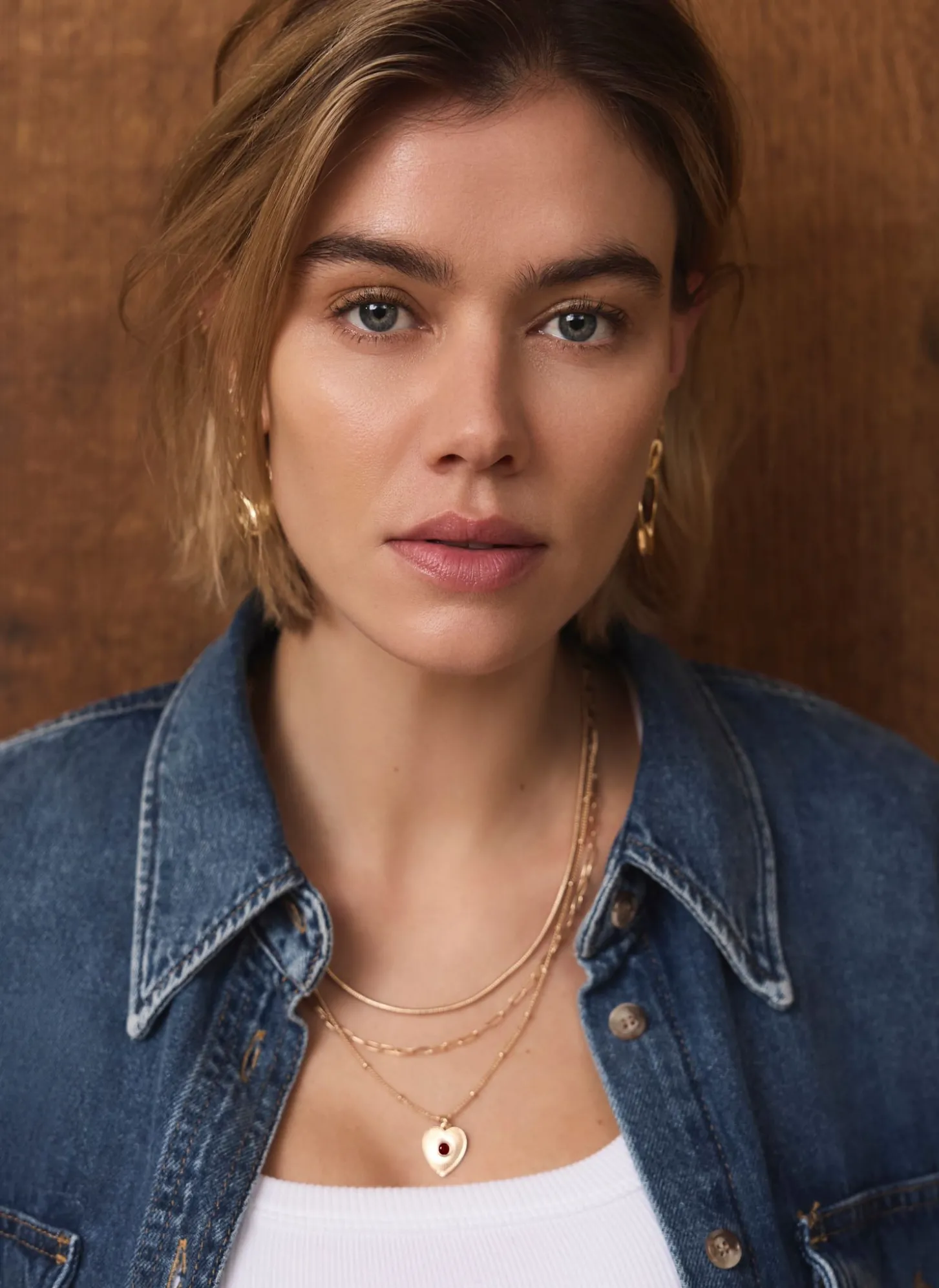 Gold Tone Layered Heart Necklace