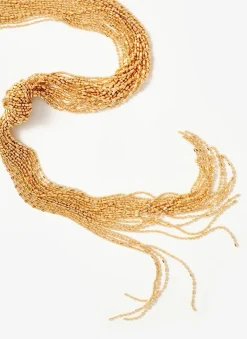 Gold Tone Long Fringe Knotted Pendant