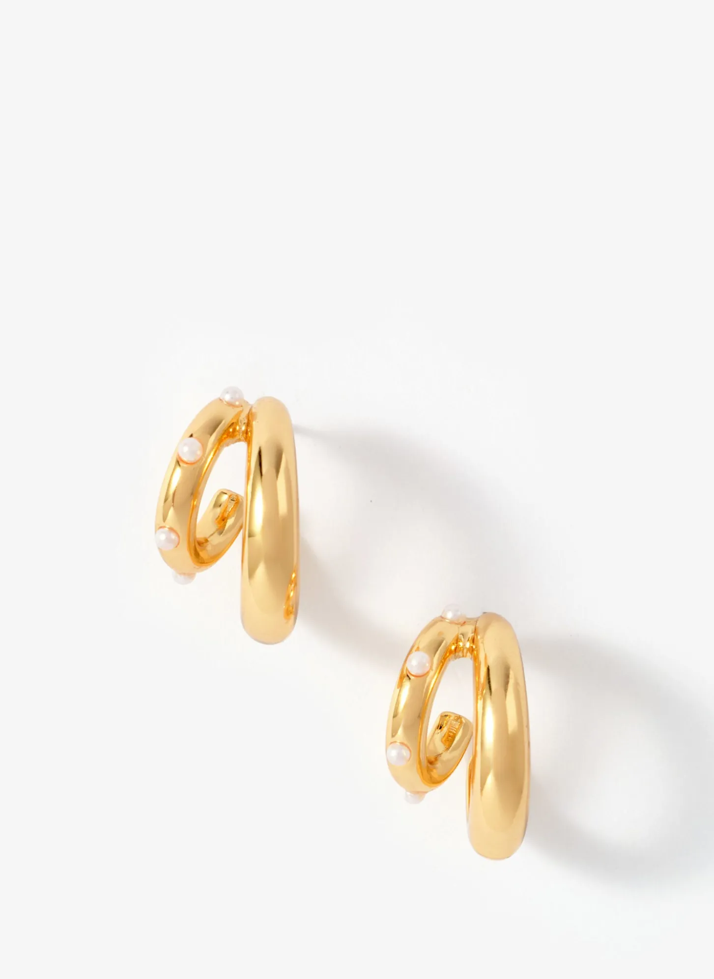 Gold Tone Mini Double Hoop Pearl Earrings