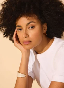 Gold Tone Mini Double Hoop Pearl Earrings