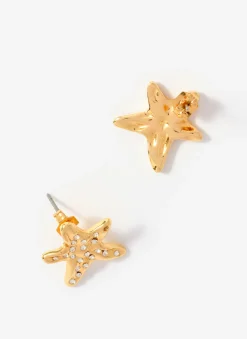 Gold Tone Mini Starfish Stud Earrings