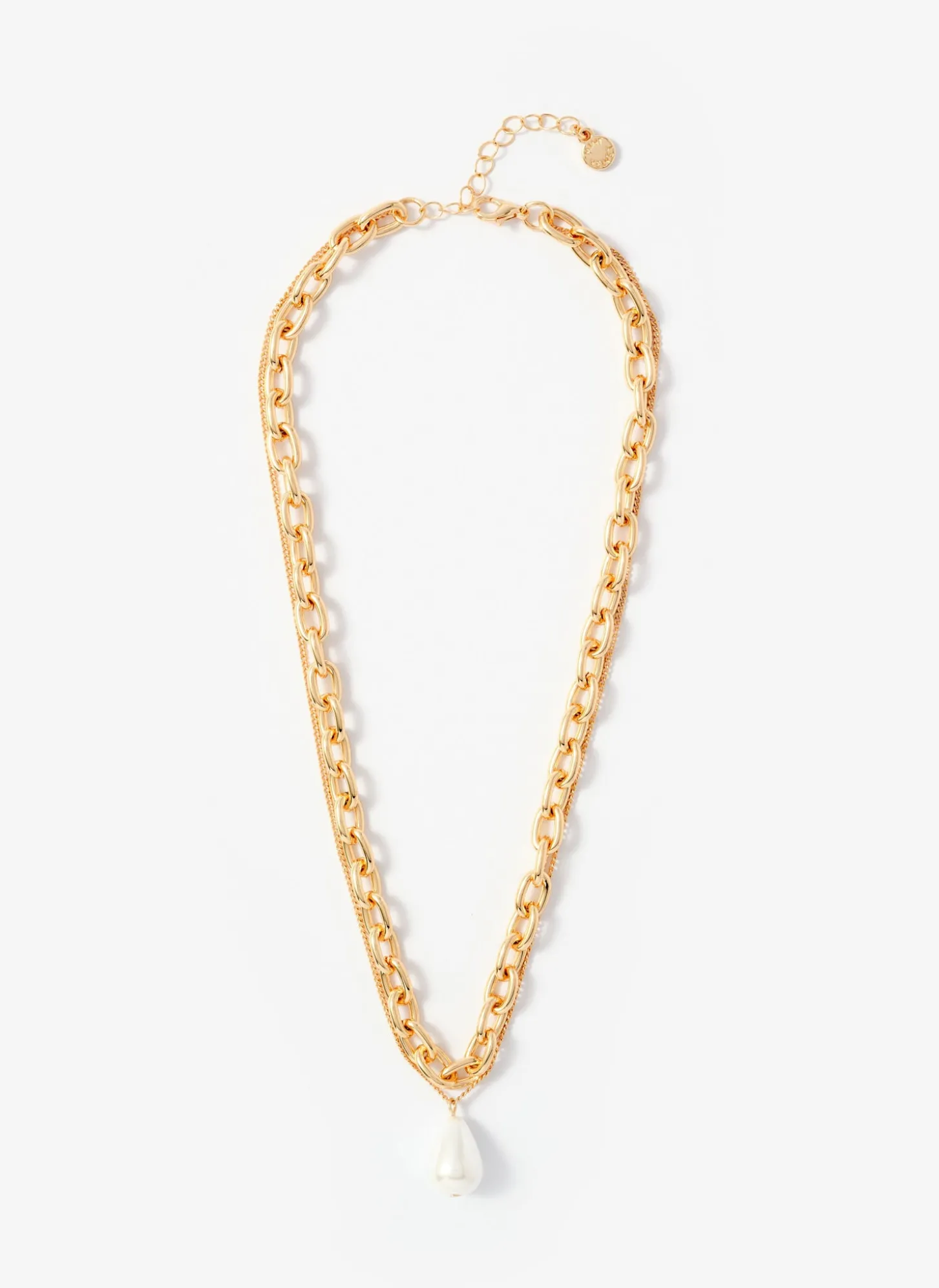 Gold Tone Pearl Drop Double Layered Necklace