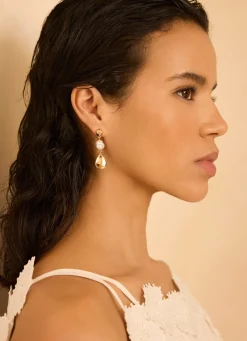 Gold Tone Pearl Drop Earrings