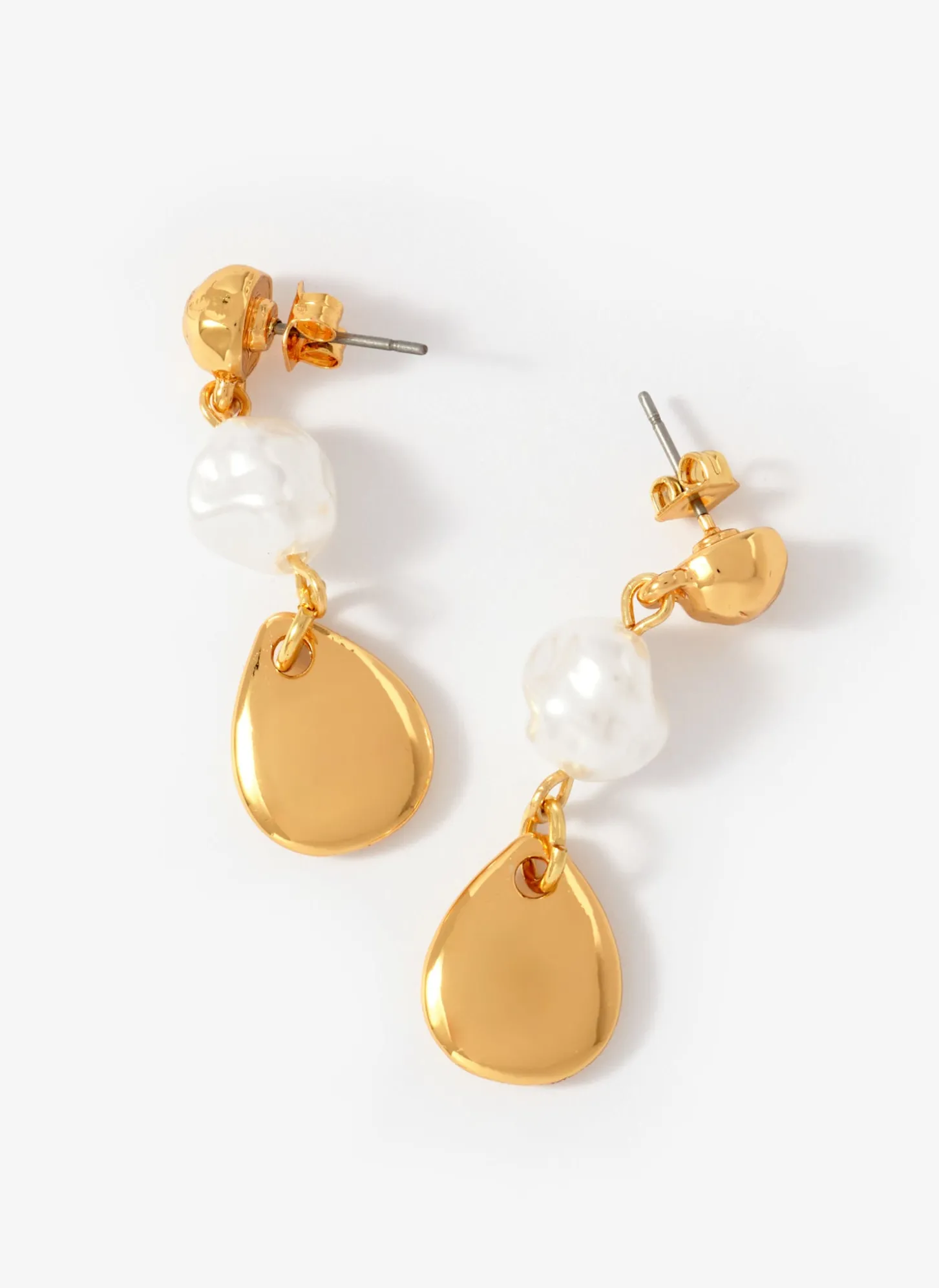 Gold Tone Pearl Drop Earrings
