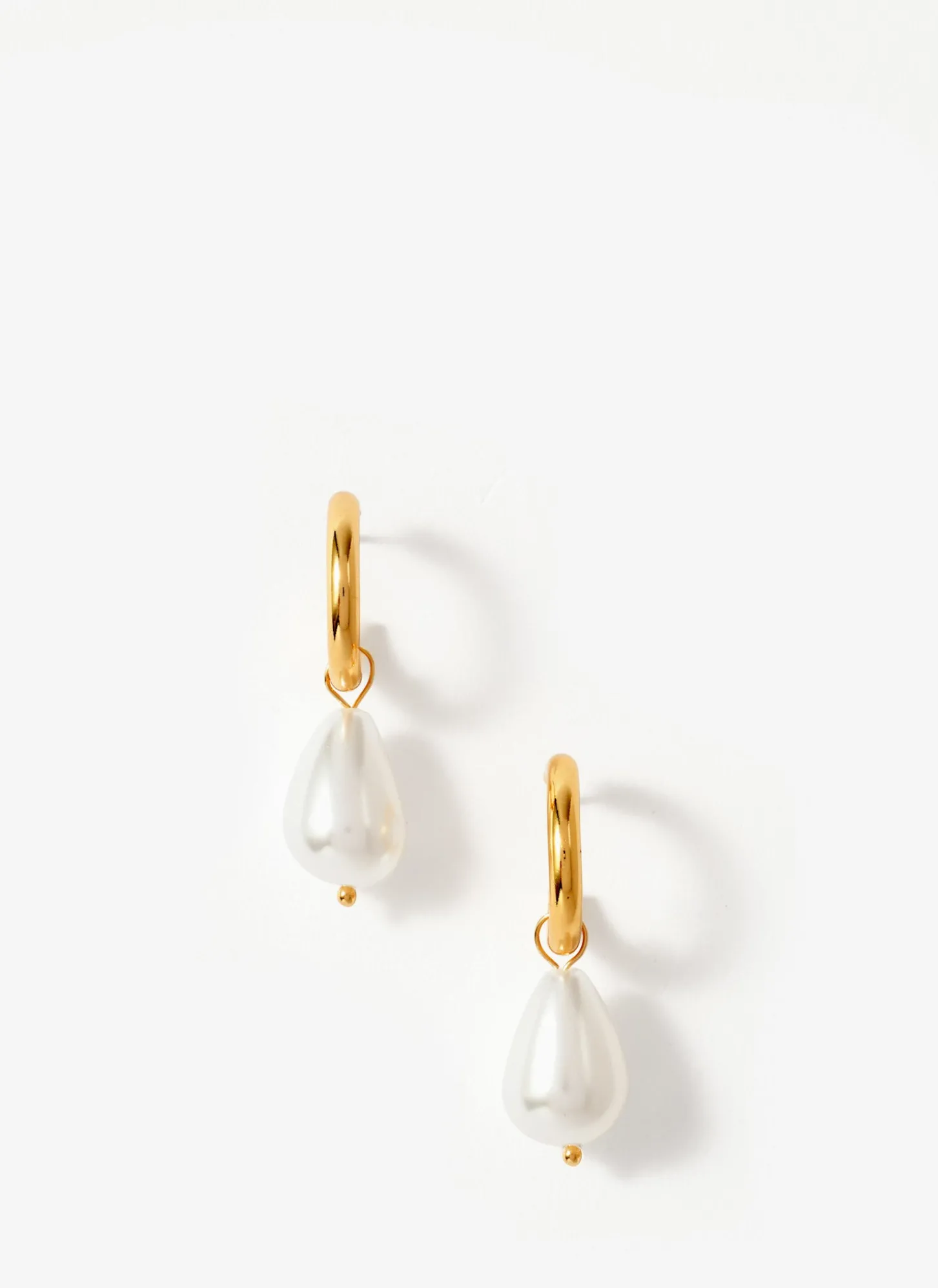 Gold Tone Pearl Drop Hoop Earrings
