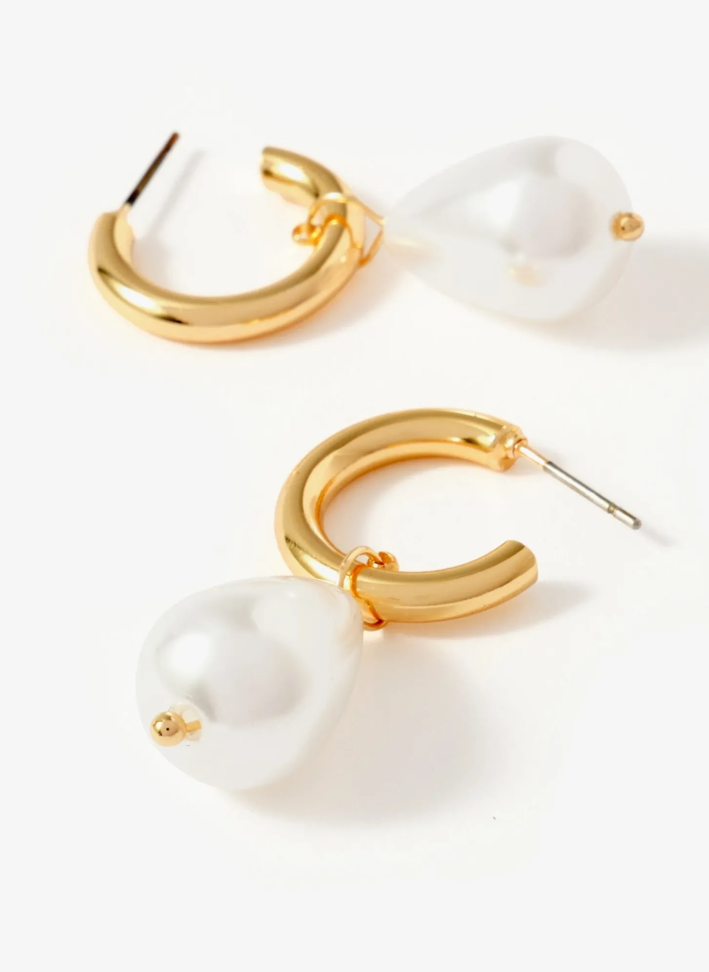Gold Tone Pearl Drop Hoop Earrings