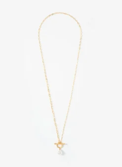 Gold Tone Pearl Lariat Style Necklace