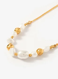 Gold Tone Pearl Long Necklace