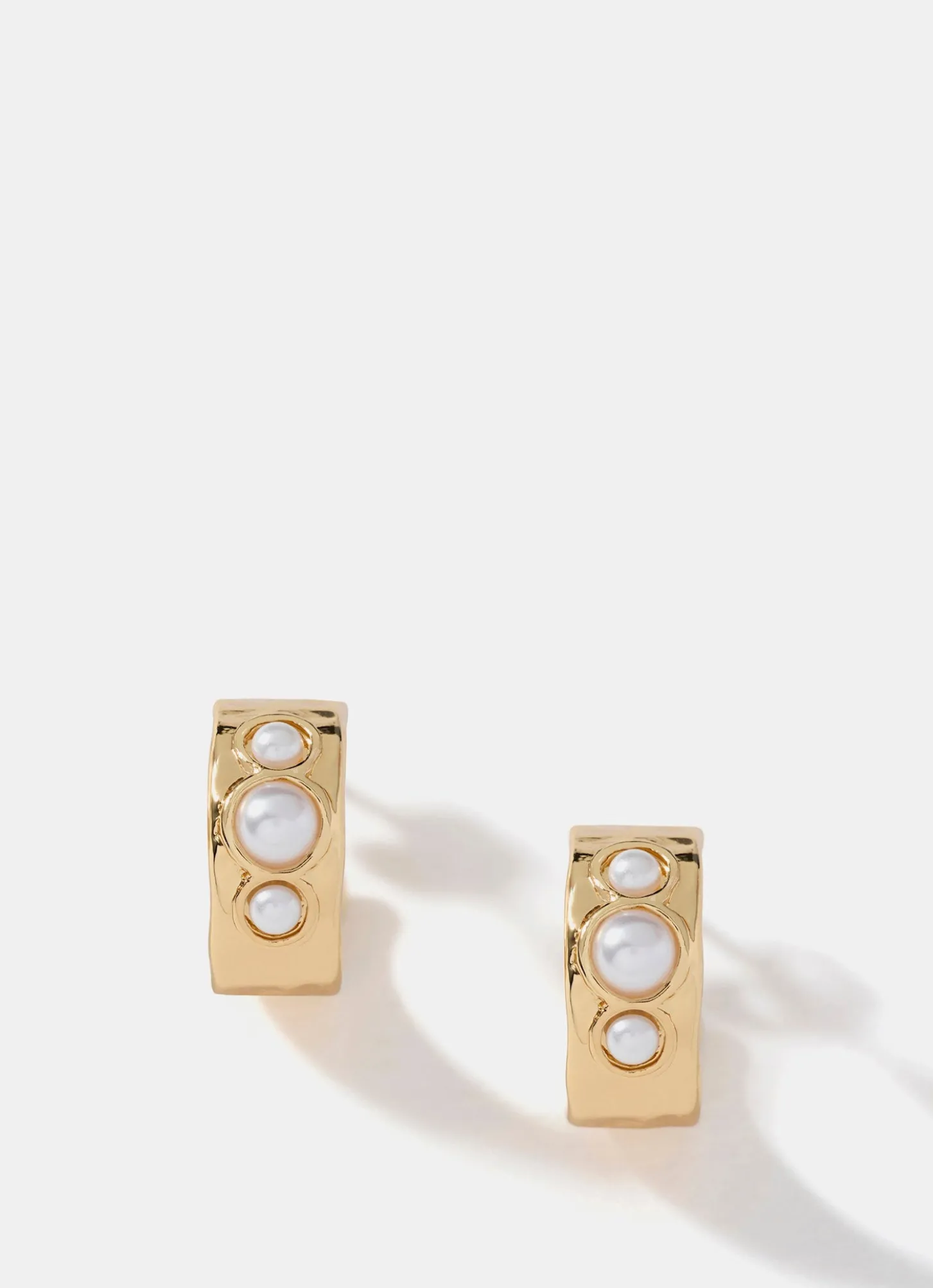 Gold Tone Pearl Mini Hoop Earrings