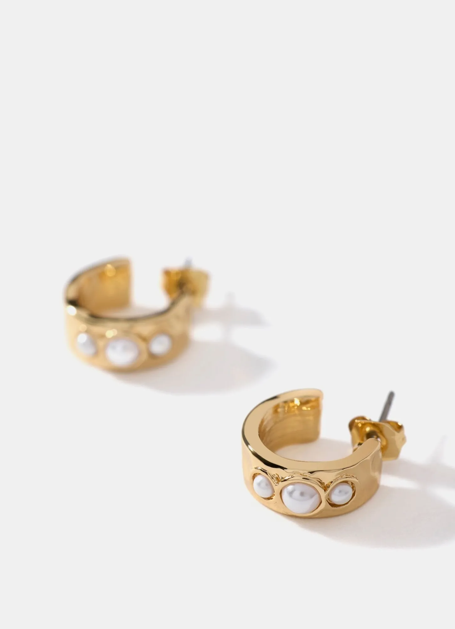 Gold Tone Pearl Mini Hoop Earrings