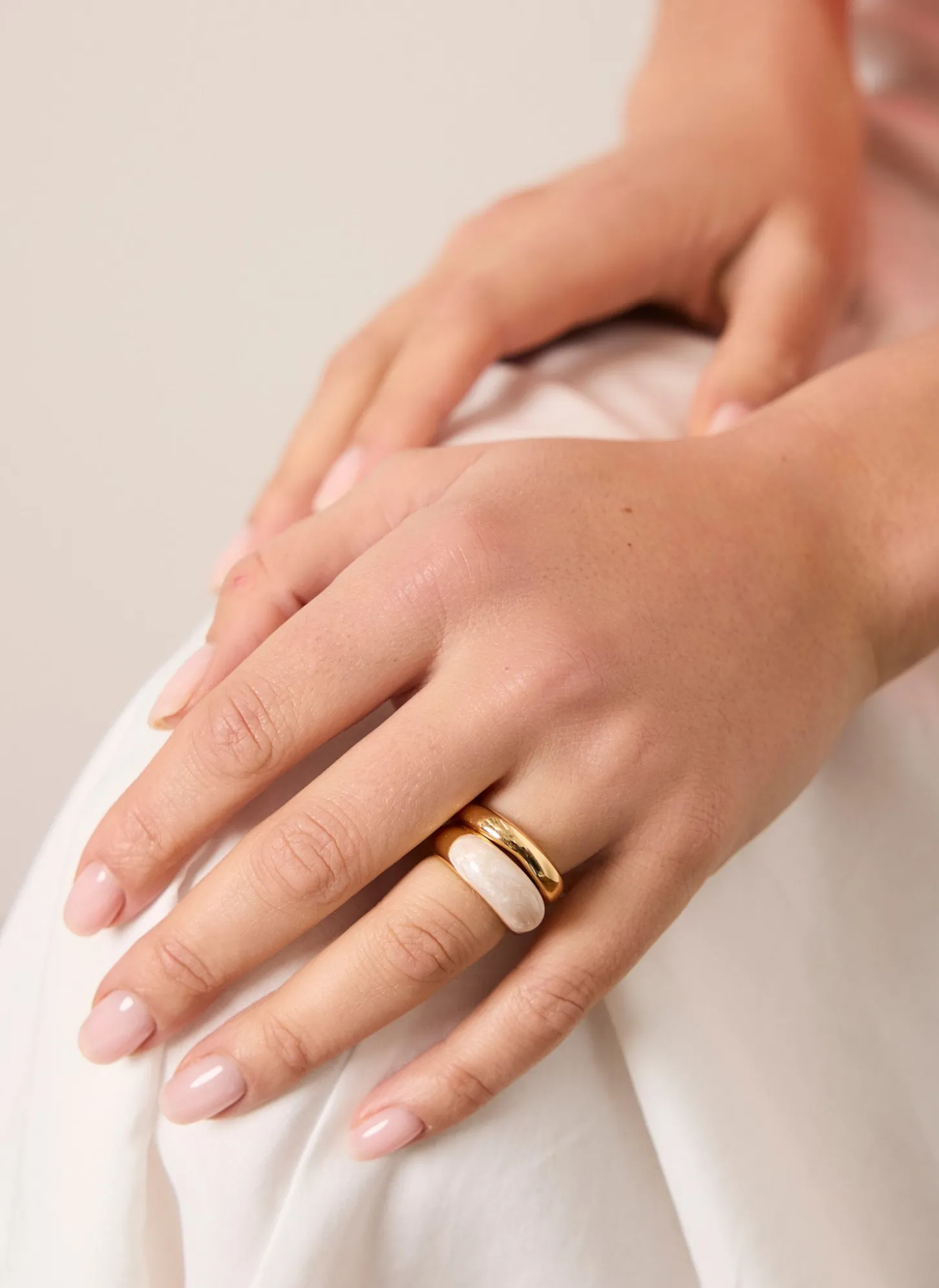 Gold Tone Pearlescent Ring Set