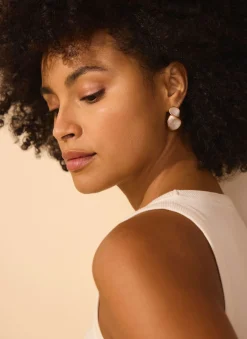 Gold Tone Pearlescent Wave Earrings