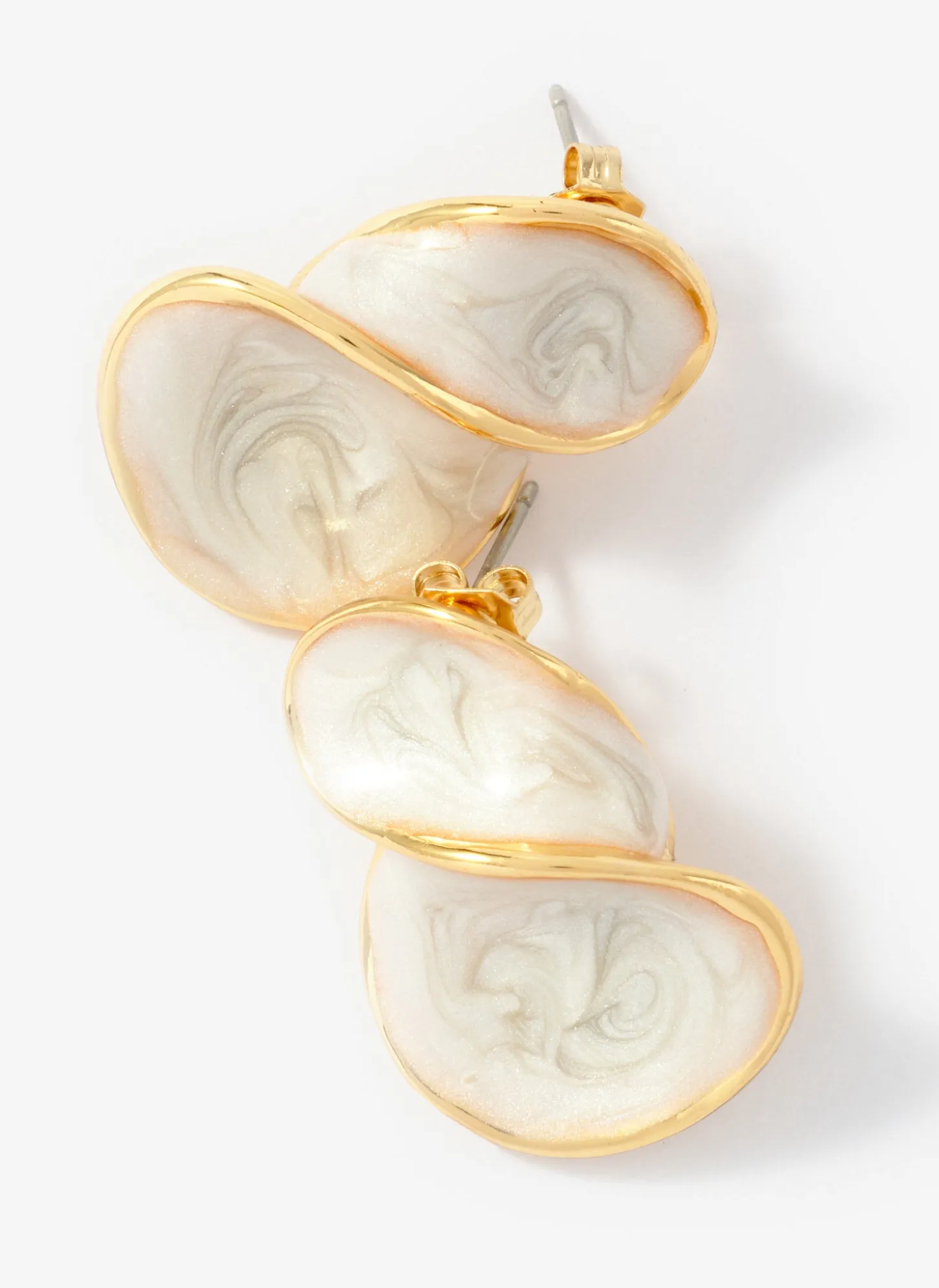Gold Tone Pearlescent Wave Earrings