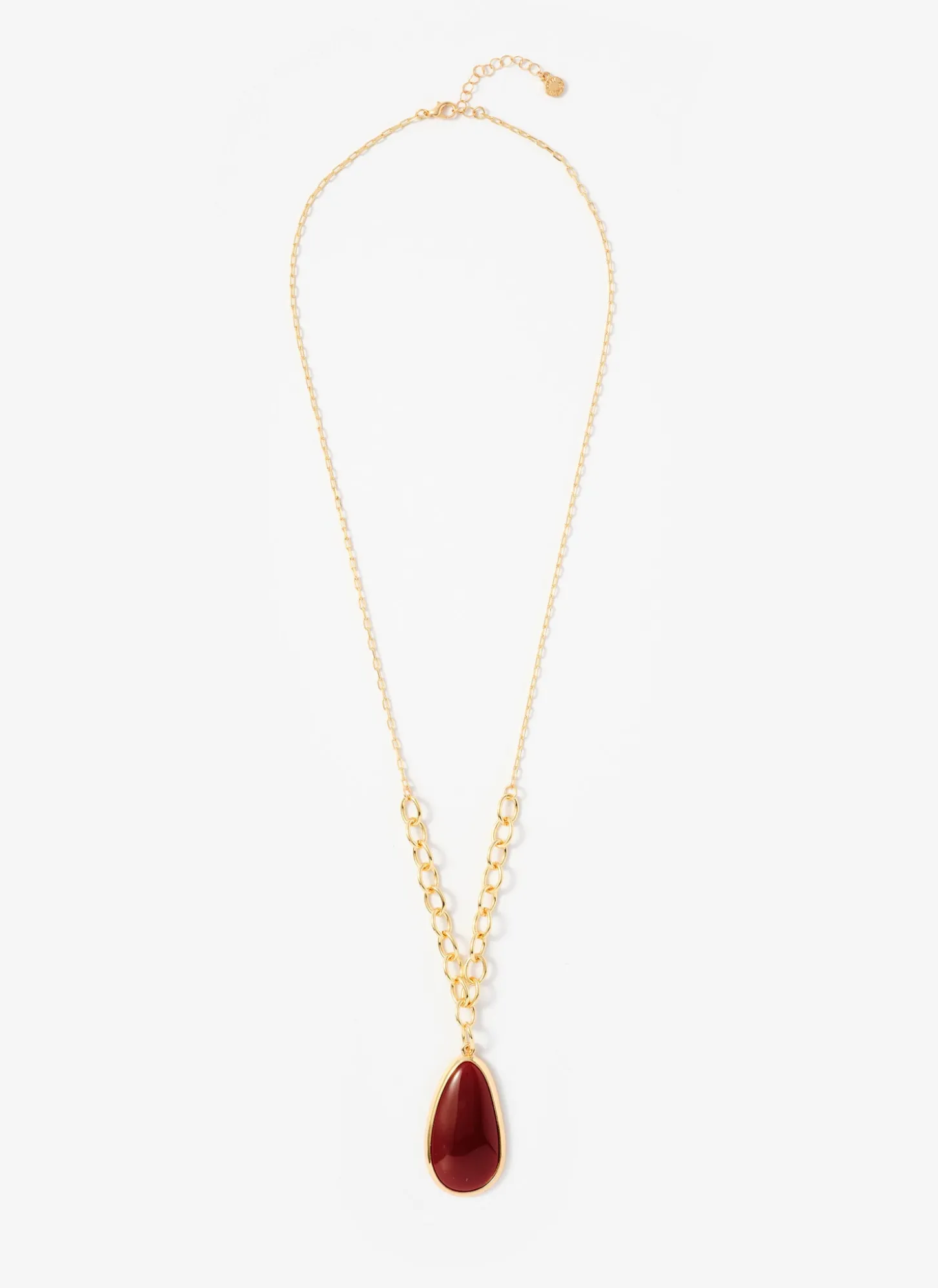 Gold Tone Red Stone Pendant Necklace