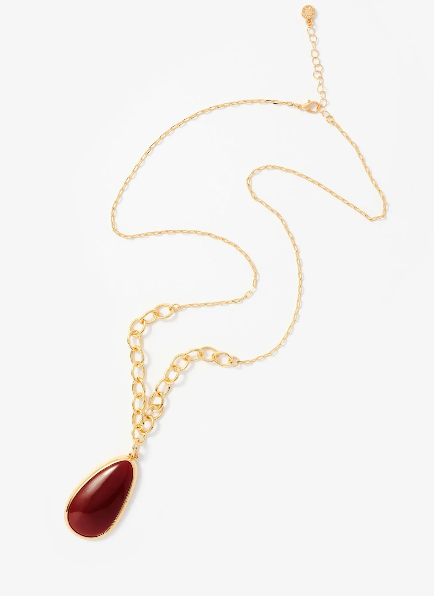 Gold Tone Red Stone Pendant Necklace