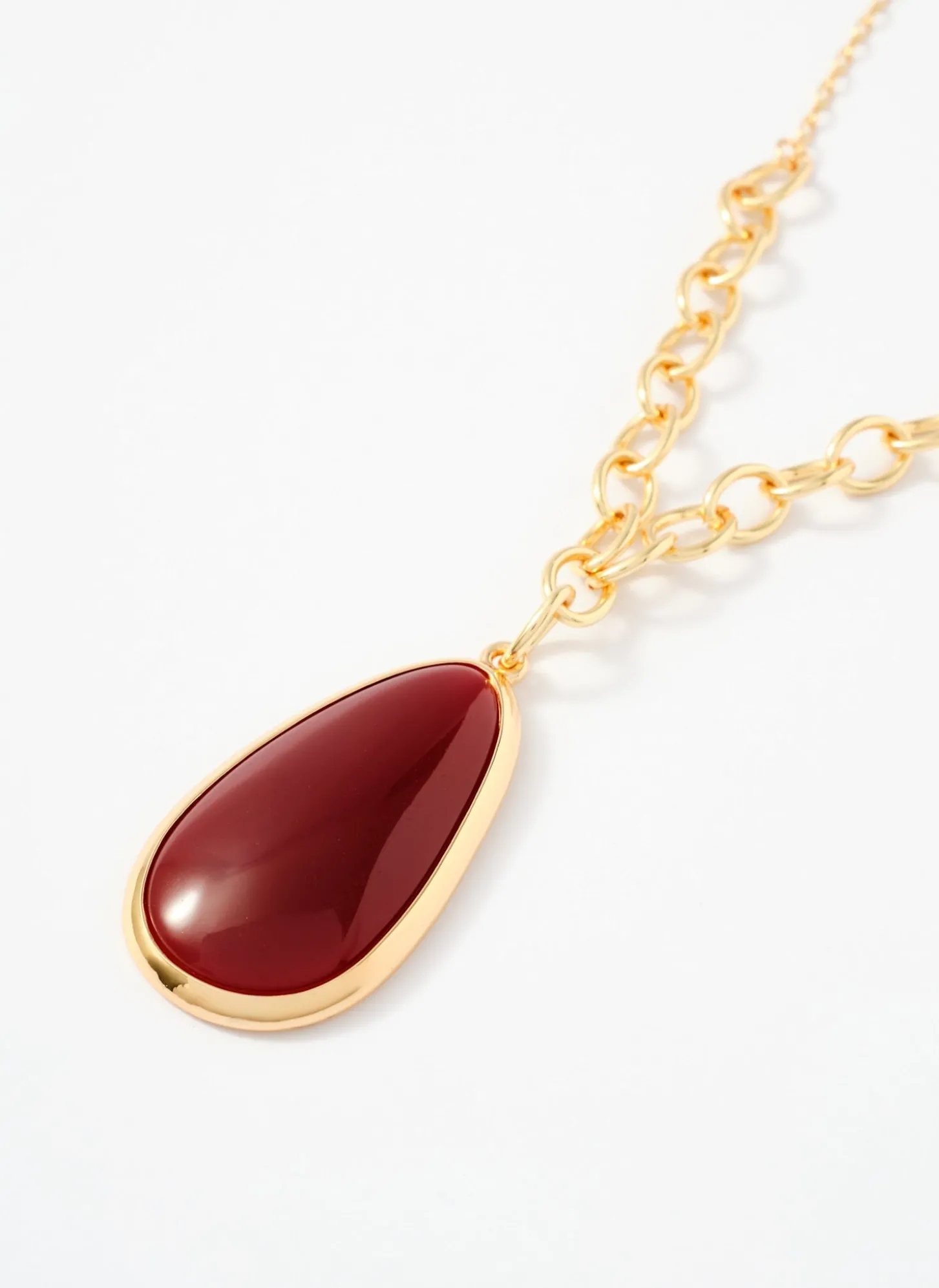 Gold Tone Red Stone Pendant Necklace