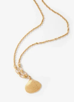Gold Tone Shell Pendant Necklace
