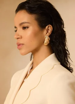 Gold Tone Shell Statement Earrings