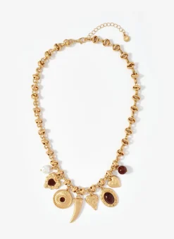 Gold Tone Statement Charm Necklace