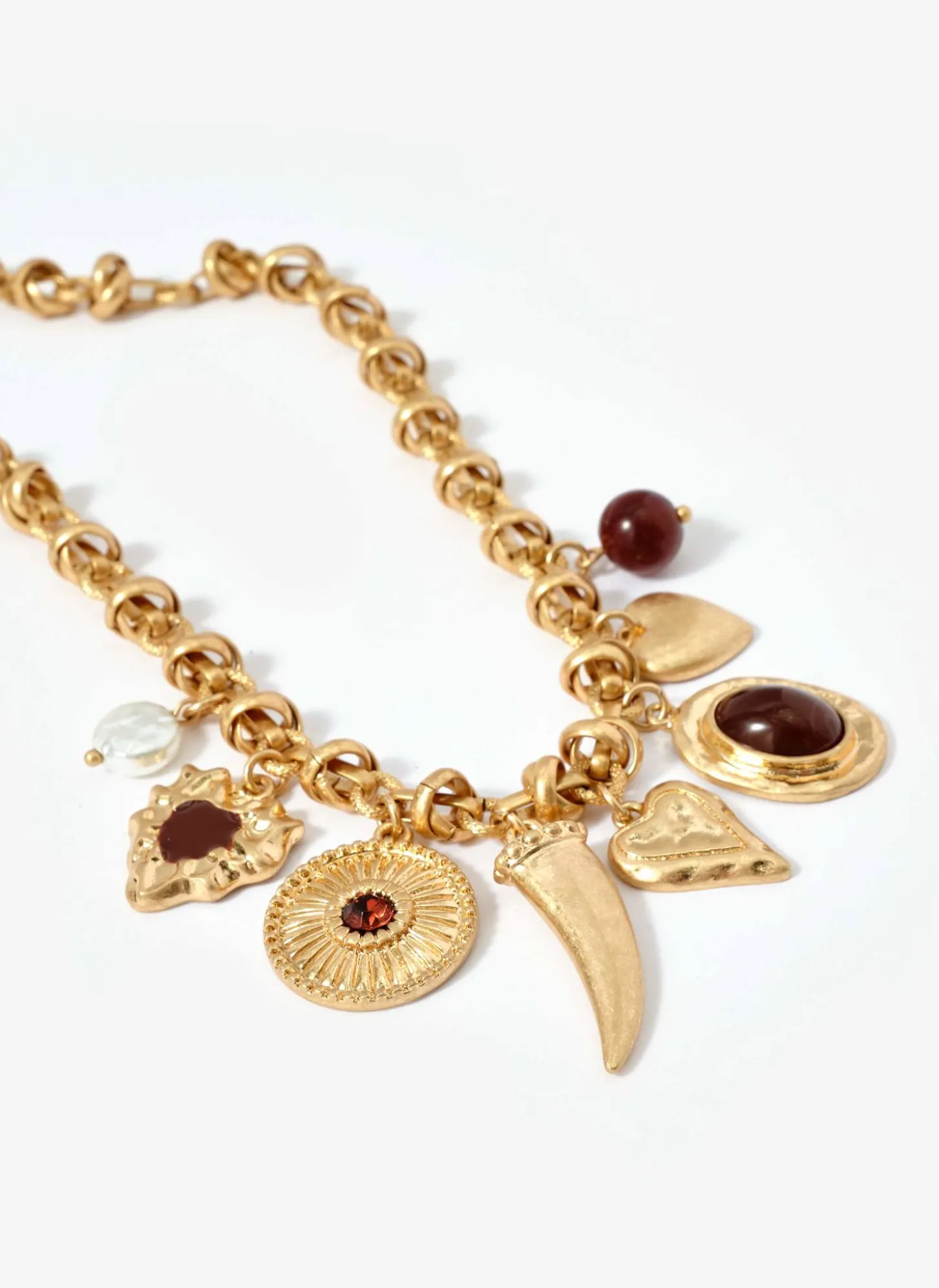 Gold Tone Statement Charm Necklace