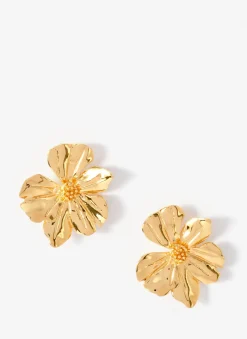 Gold Tone Statement Flower Earrings