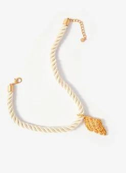 Gold Tone Statement Shell Rope Necklace