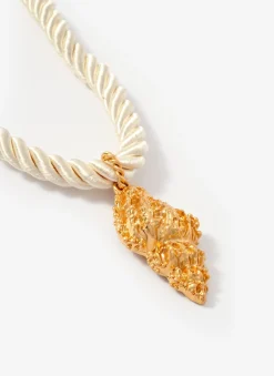 Gold Tone Statement Shell Rope Necklace