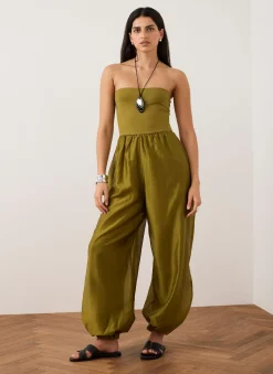 Green Bandeau Balloon Jumpsuit