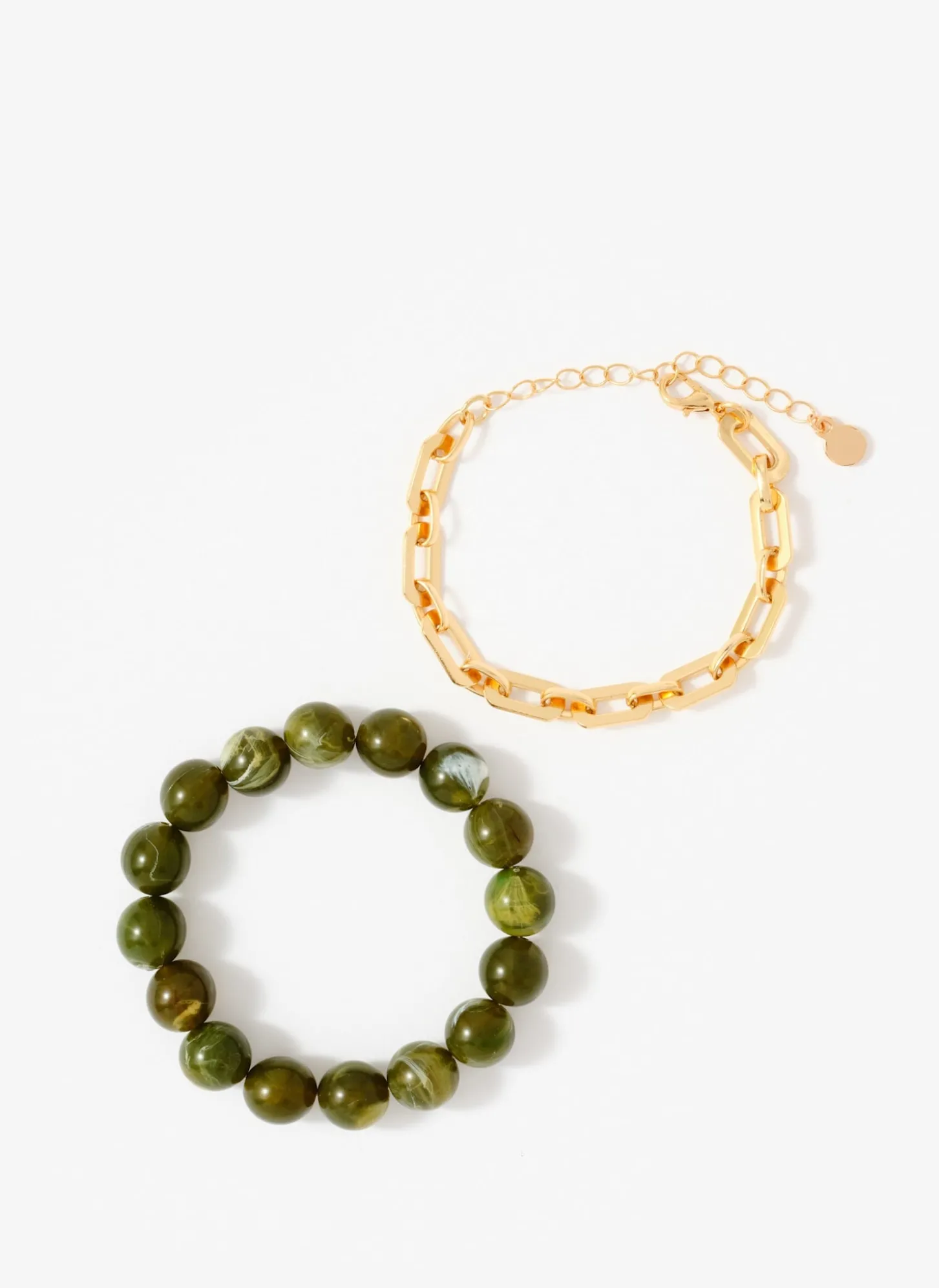 Green Beaded and Chain Layer Bracelet