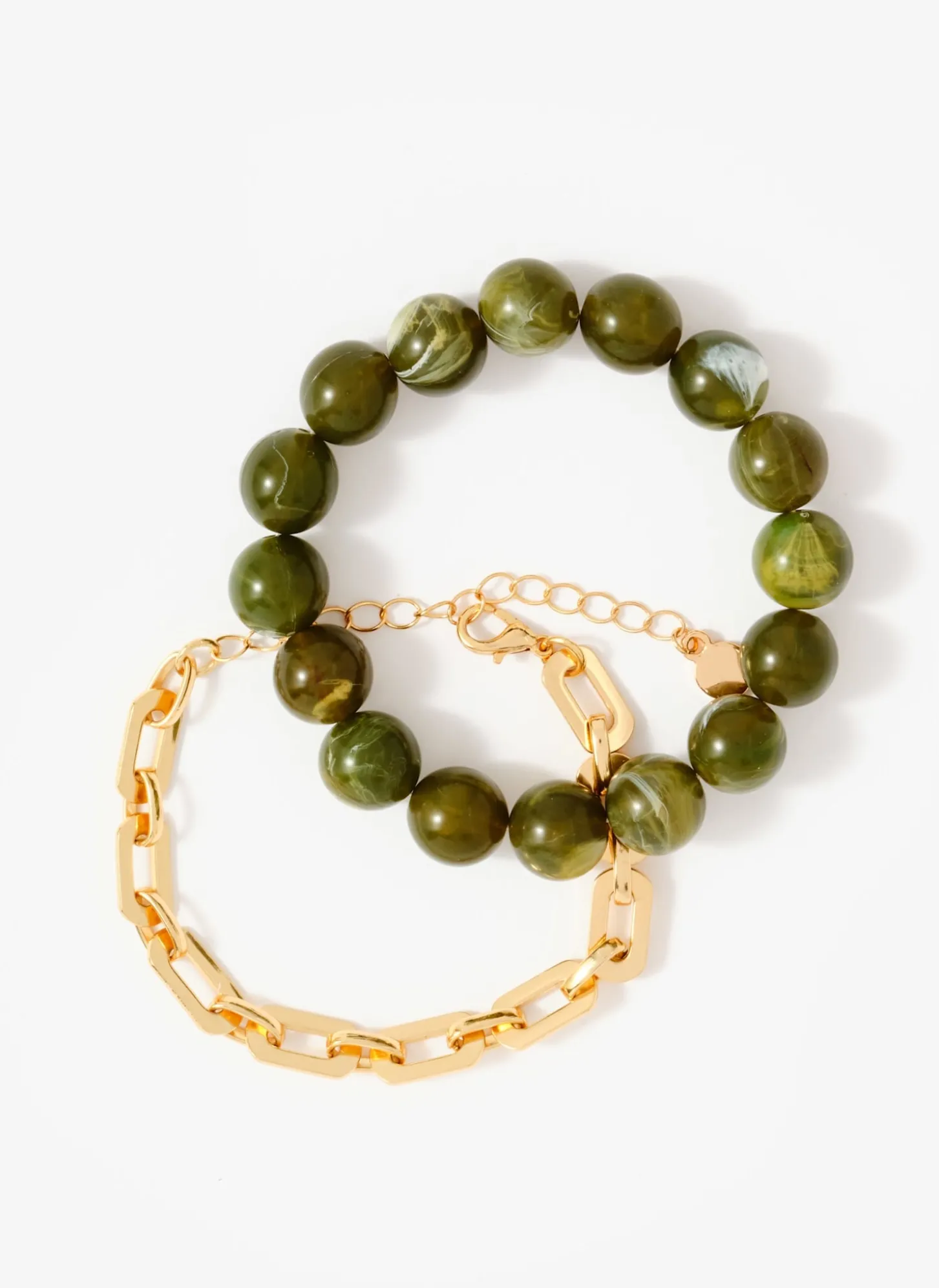 Green Beaded and Chain Layer Bracelet