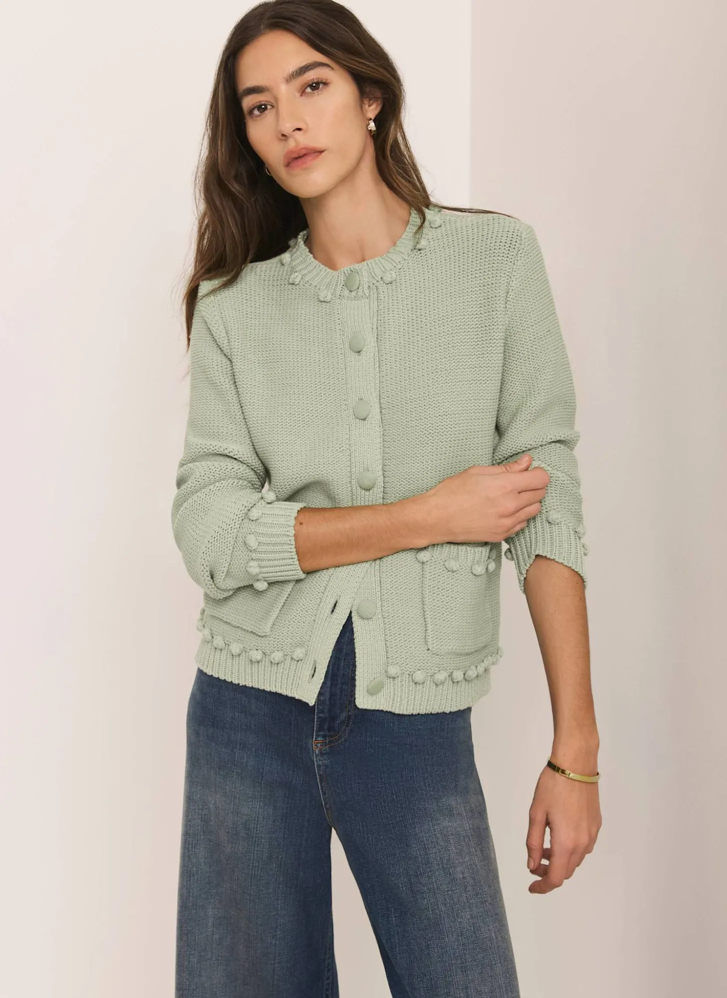 Green Bobble Detail Cardigan