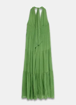 Green Cotton Halter Maxi Dress