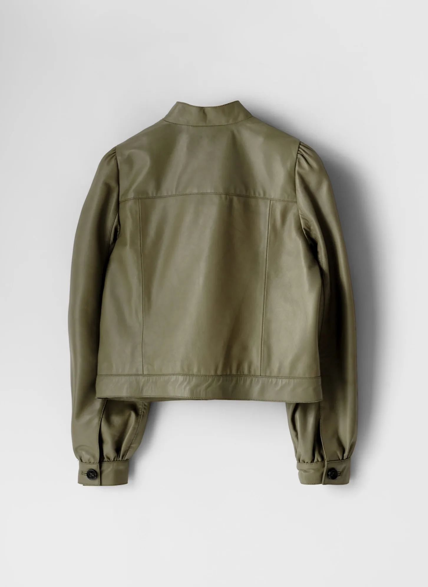 Green Leather Puff Sleeve Jacket