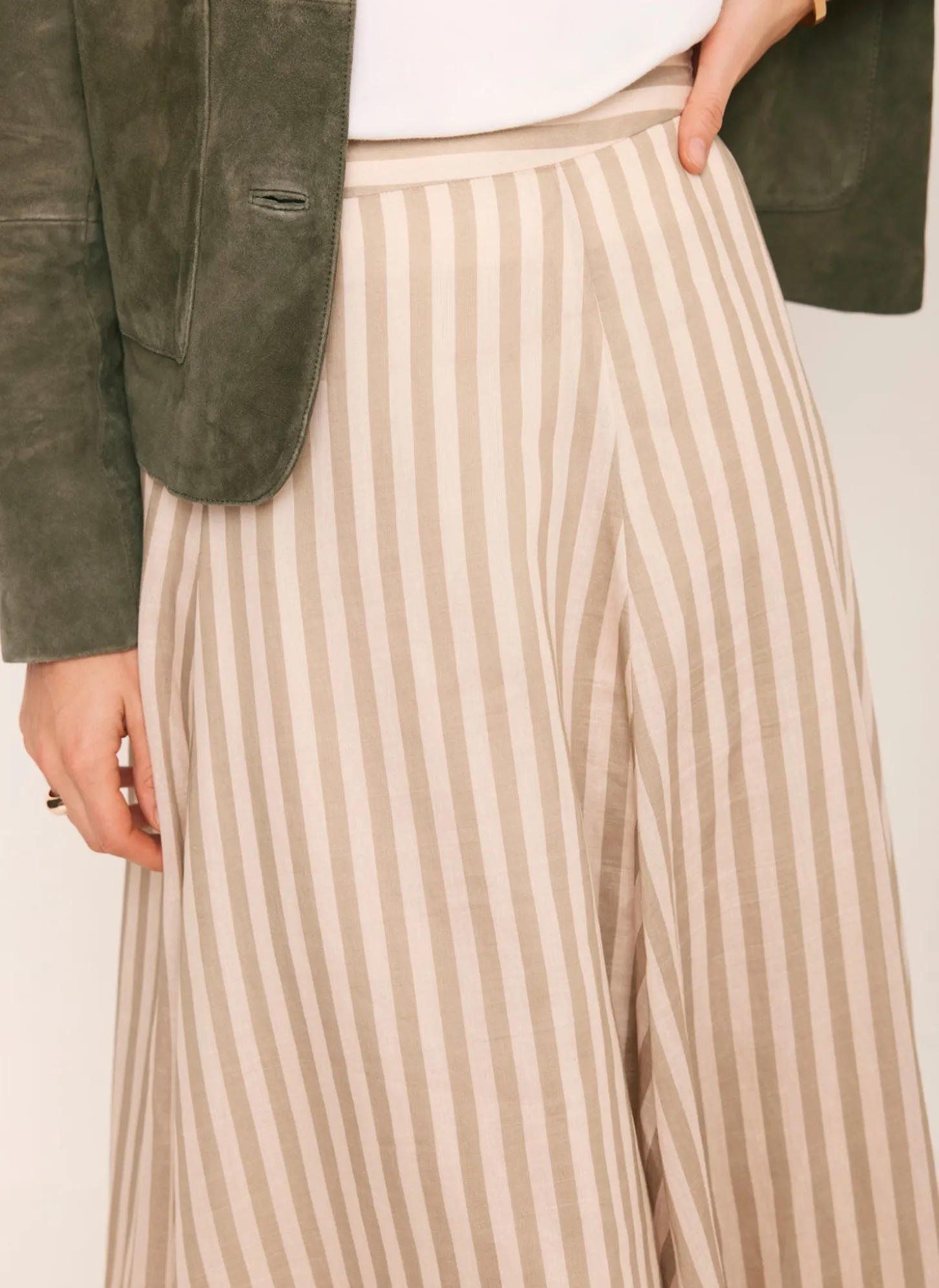 Green Striped A Line Midi Skirt