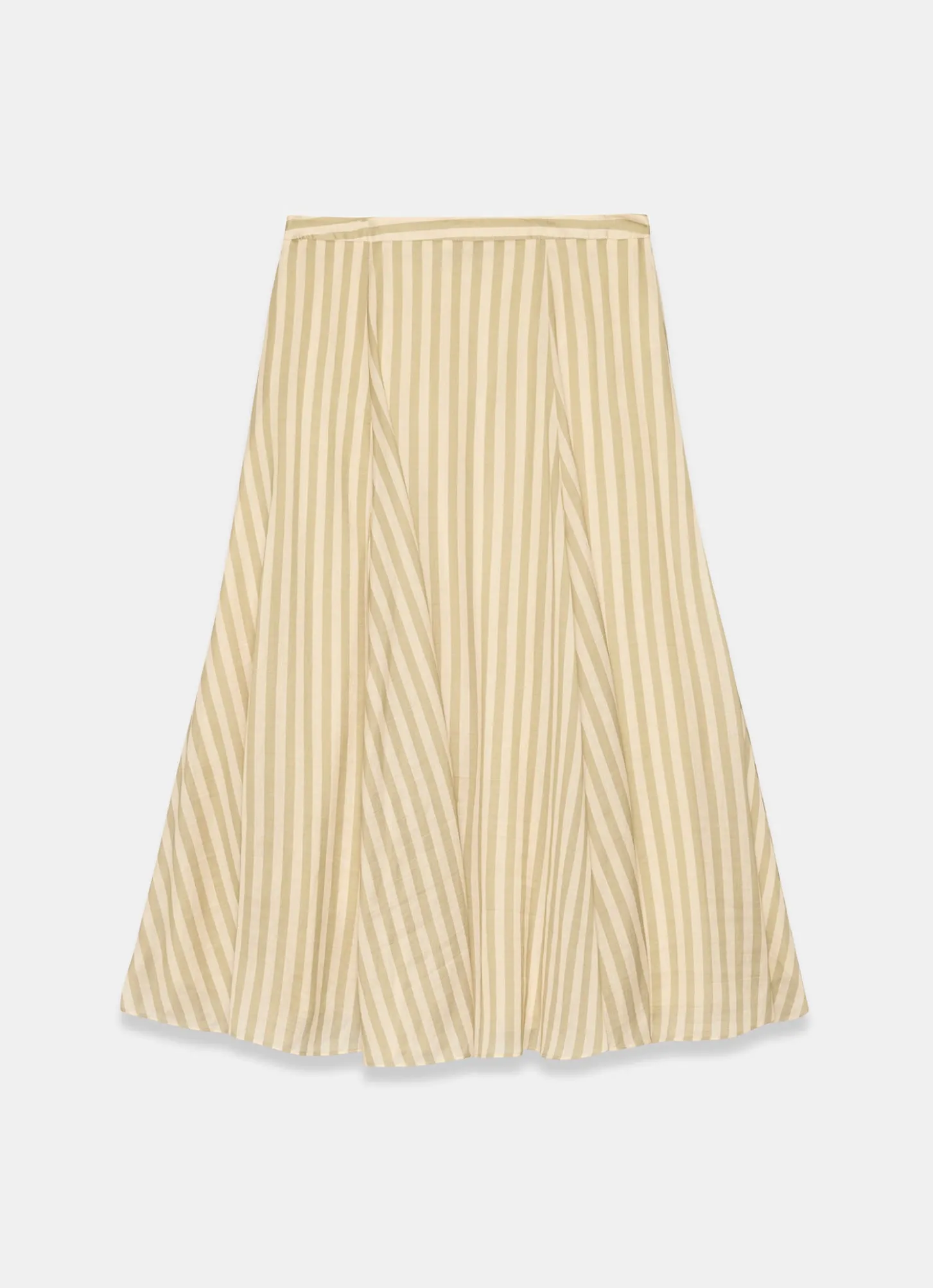 Green Striped A Line Midi Skirt