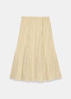 Green Striped A Line Midi Skirt